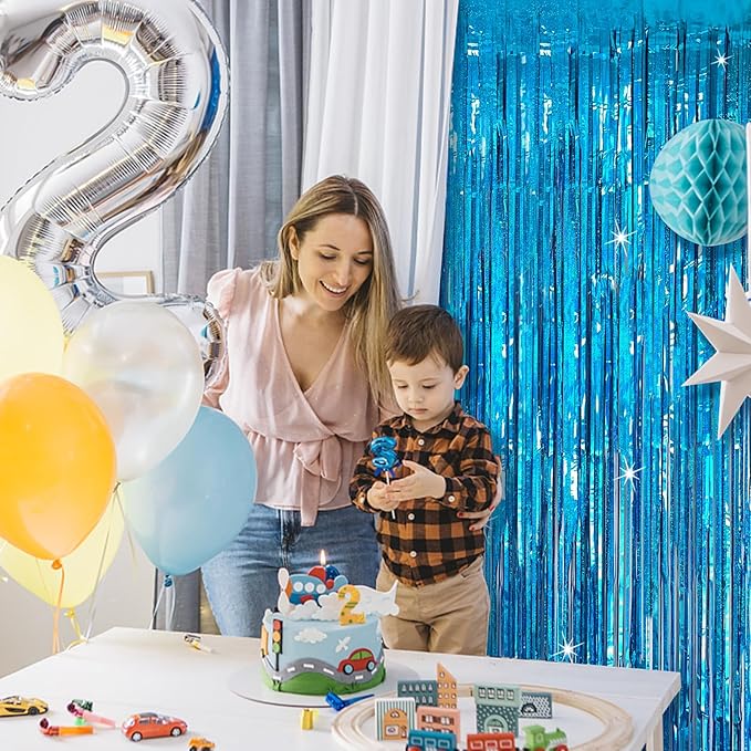 Tinsel Curtain Party Backdrop Blue Birthday Decorations 5 Packs Glitter Foil Fringe Curtain Party Decor Streamers Photo Booth for Birthday Christmas Wedding Halloween Graduation Decorations