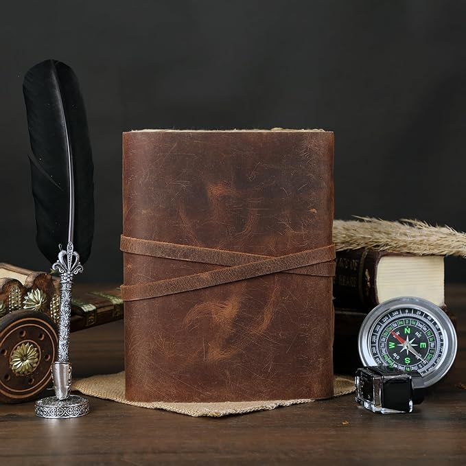 Leather Journal with Deckle Edge Paper 7x5 inch and Vintage Key | Handmade Writing Notebook Diary | Bound Daily Notepad for Men & Women Medium, Sketch/Writing pad for Artists (Brown)