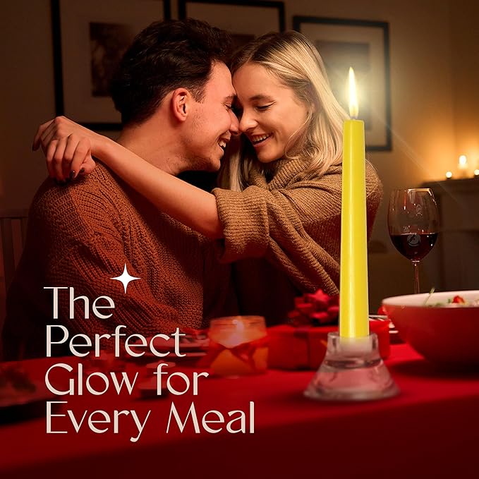 Leor & Lair Yellow Taper Candles - 4 Pack 10" Yellow Candlesticks - Unscented Long Burning Candles for Fall Decor, Dinner Table, Holidays, Weddings, Restaurants & Business Events