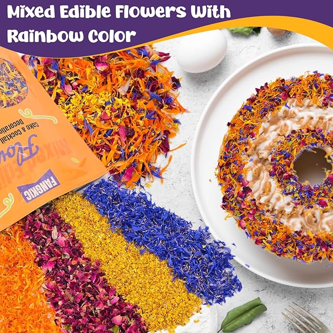 4 Kinds Natural Dried Edilble Flowers Petal Blend (1.5 Ounce), Edible Flowers for Cocktail, Cake Decoration, Soap Making, Ice cream. Include Rose Petals, Cornflower, Osmanthus, and Calendula