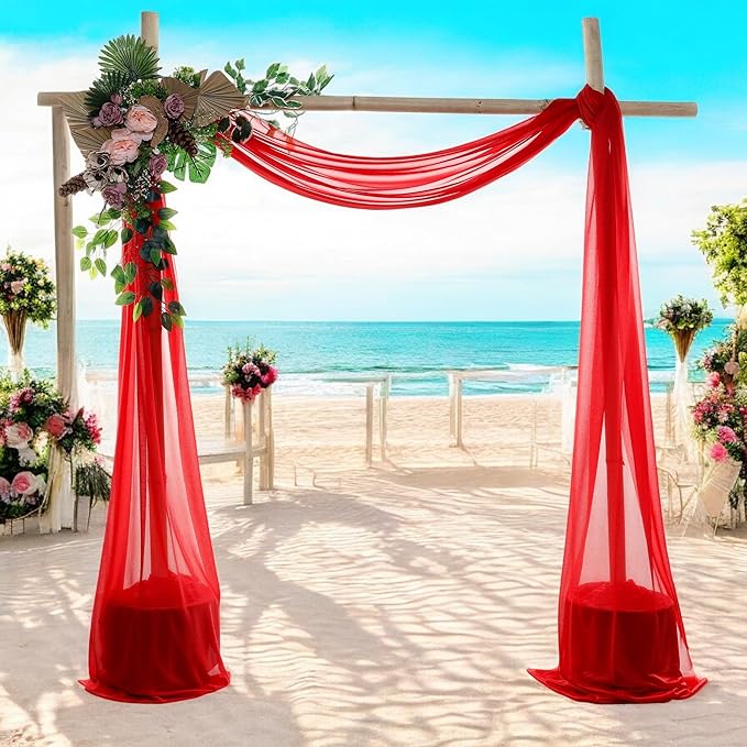 MDS Halloween Chiffon Draping Fabric - 2 Panel, 30" Wide x 40ft Long - Sheer Spooky Arbor & Canopy Drapery for Haunted House Backdrops, Party Ceilings, DIY Costumes & Themed Events - Red