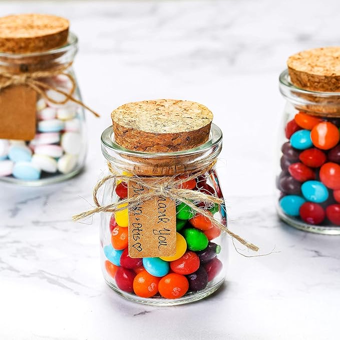Otis Small Glass Bottles - Mini Jars w/Cork Stoppers - Round 100ml Mason Jars for Crafts, Candle Holders & Potion Bottles – 12 Pack