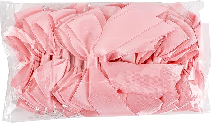 4.5" Satin Ribbon Pink Bows for Gift Wrapping, Twist Tie Bows, Cute Bows for Crafts, Party Favors, Premade Bows Pre-Tied Decorative Bows for Flower Bouquets Candy Apple Bows-24 Counts