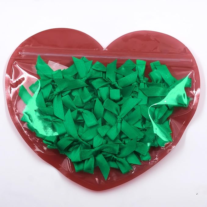 60pcs 1.7" Mini Green Ribbon Bows Decor – Small DIY Satin Bows for Crafts, Little Bows for Gift Wrapping, Tiny Bow Stickers for Note Card Bow Baby Shower Cake and Candle Decorations