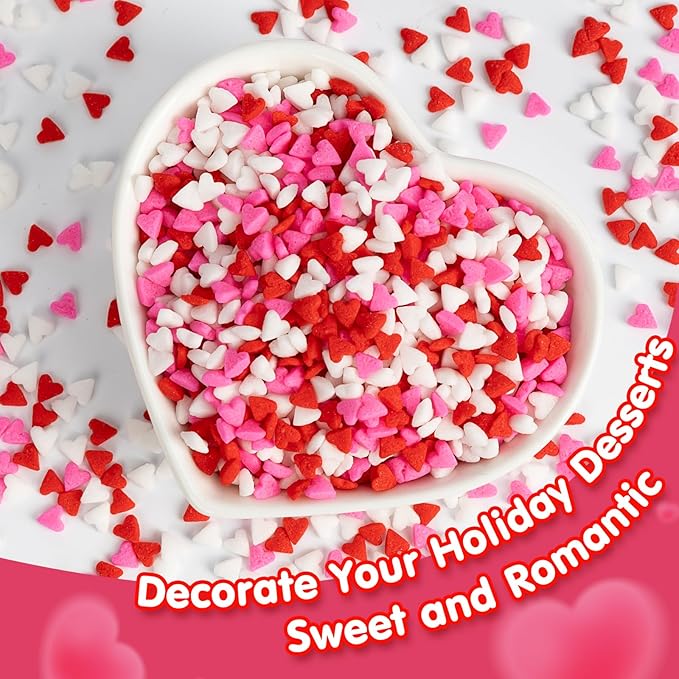 Edible Heart Sprinkles for Cake Decorating,Red Pink White Heart Shapes Mix,100g,Miniature Sugar Sprinkle for Baking Decorations ,Cake Ice Cream Cookies Cupcake Chocolate Topper Birthday Wedding Valentines Christmas Supplie