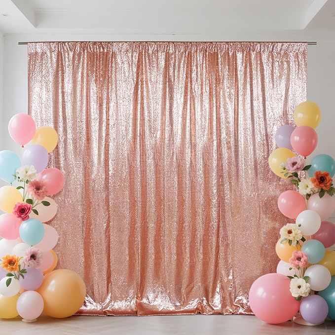 SquarePie Sequin Backdrop Curtain Not See Through Thick Glitter Background for Party 8FT x 10FT Rose Gold