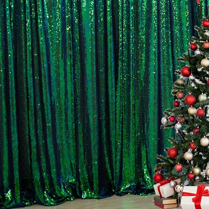 DUOBAO Sequin Backdrop Photography Background 4FTx8FT Party Curtain Colorful Green Halloween Decor Wedding Photo Backdrops Glitter Curtains Home Decor (4FTx8FT, Green to Deep Blue)