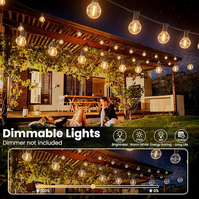 RTTY Outdoor String Lights 300ft, 3 Pack 100ft G40 Led Patio Globe Lights with 52pcs Bulbs,Shatterproof Waterproof Connectable Hanging for Porch Cafe Bistro Backyard Gazebo Balcony Deck Party