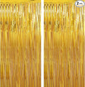 2 Pack Gold Christmas Streamers Party Decorations Gold Tinsel Backdrop Supplies Foil Curtain Backdrop for Baby Shower Birthday Bachelorette Wedding Engagement Holiday Celebration Party Decorations