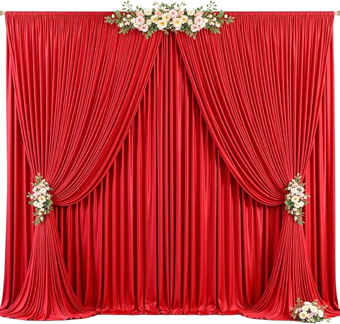 50ft x 12ft Red Backdrop Curtains Wrinkle Free Backdrop Curtain for Wedding Parties Red Fabric Backdrops Drapes Back Drop Cloth Bridal Shower Stage Curtains Wedding Decorations for Reception