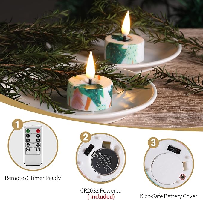 Eywamage Christmas Tree Flameless Tealights with Remote, Flickering Battery Operated LED Tea Votive Candles Set of 12