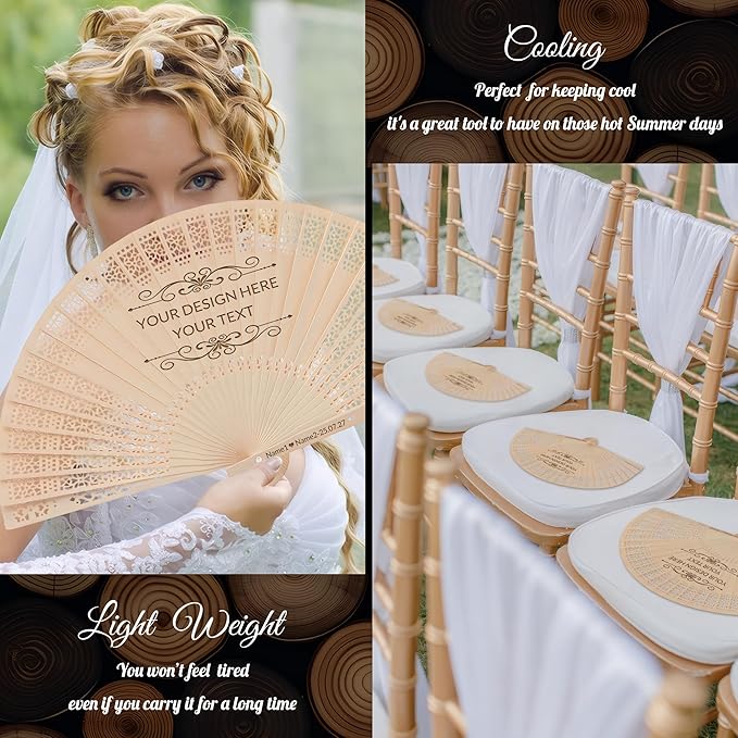 10 PCS Custom Fans Personalized Folding Fans for Line Dancing Wooden Hand Fan Wedding Favors Gift for Guests Personalized Fans for Events