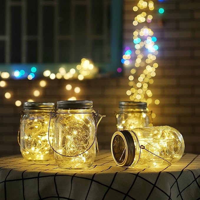 Solar Mason Jar Lights, 6 Pack 10 LED Jar Lid String Lights with 6 Hangers(No Jars), Waterproof Fairy Firefly Light for Garden, Patio, Outdoor, Yard, Lawn Decor(Warm White)