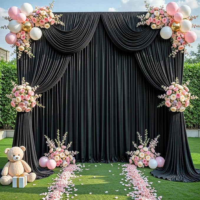 40ft x 12ft Black Backdrop Curtains Wrinkle Free Backdrop Curtain for Wedding Parties Black Fabric Backdrops Drapes Back Drop Cloth Bridal Shower Stage Curtains Wedding Decorations for Reception