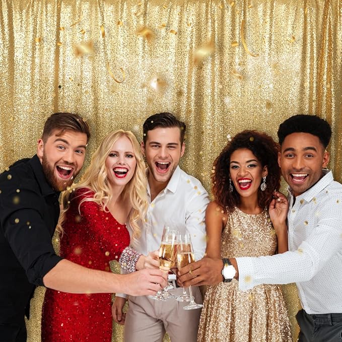 PartyDelight Sparkly Gold Sequin Backdrop 6Ft x 7Ft Photography Christmas Back Drop