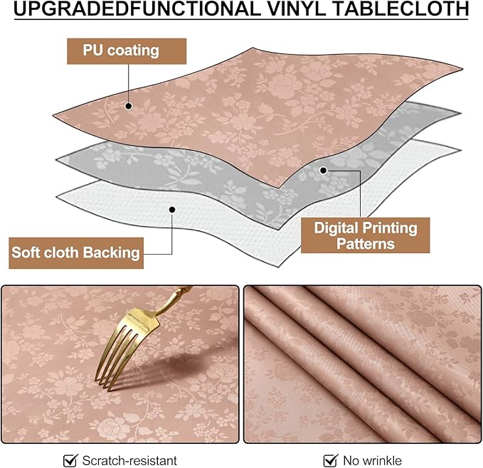 Smiry Rectangle Table Cloth, Waterproof Heavy Duty Vinyl Tablecloths, Wipeable Washable Table Cover for Kitchen and Dining Room (Tan, 60" X 120")