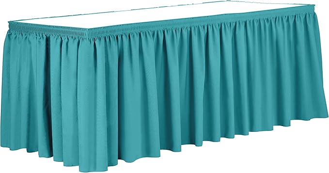 Ultimate Textile Pleat Polyester Fabric Table Skirt - Machine Washable Flame Resistant with Clips for Events, Weddings & Trade Shows, Cut & Sewn in Paterson, NJ - Turquoise, 17' Shirred Pleat