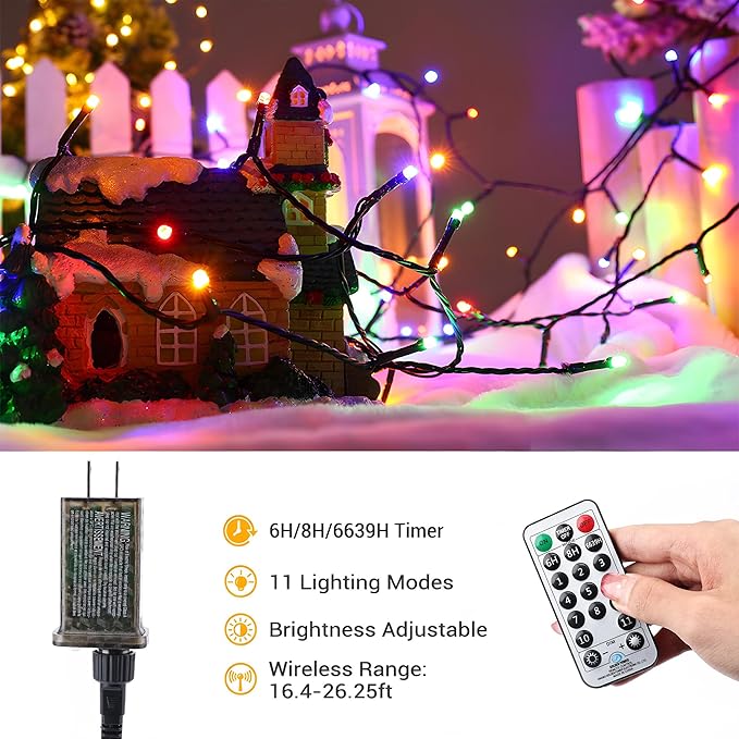 BrizLabs Color Changing Christmas Lights, 180ft 500 LED with Remote, 11 Modes Cool White & Colored Outdoor/Indoor Xmas Tree Lights