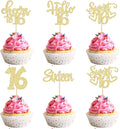 30pcs 16th Birthday Cupcake Toppers - Sixteen Happy 16th Cupcake Picks - Cheers to Sweet 16 Cake Decorations - Gold Glitter