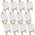 U.S. Art Supply 2" x 2" Stretched Canvas with 5" Mini Easel Kit (12 Pack) - Natural Wooden A-Frame Tabletop Display Stand, Mini Easel Stand - Small Easels for Display, Small Canvases, Crafts, Photos
