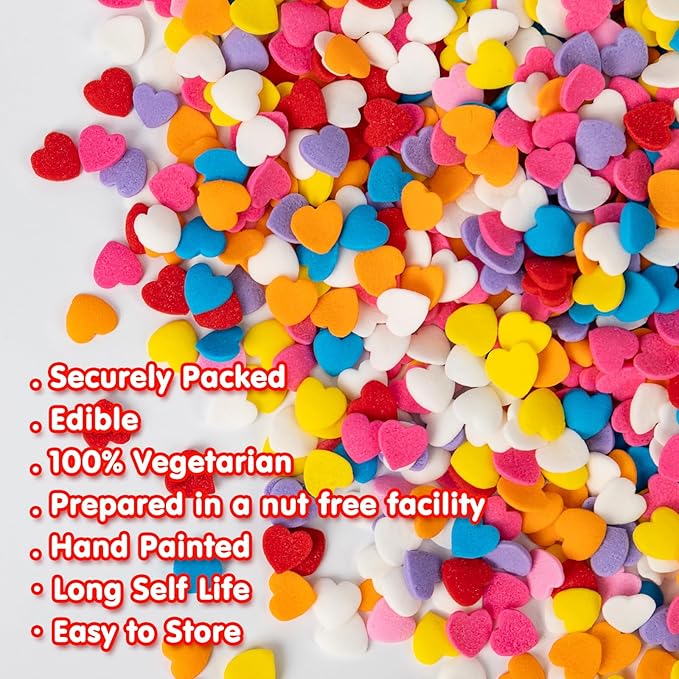 Edible Confetti Sprinkles,Colorful Heart-Shape Cake Decoration for Desserts,Rainbow Press Candy,Pastel Sprinkles for Cake Baking,Perfect For Birthday Party,Festival Baking Supplies,100g/3.53oz