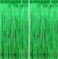 Green Streamers - Thicken 2 Pack 3.2 x 8.2 FT - Tinsel Foil Fringe Curtains Party Backdrop for Birthday, Dinosaur, Jungle, Football, Golf Party Decorations
