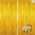Gold Tinsel Backdrop Birthday Decorations, 2Pack Foil Curtain Backdrop Gold Streamers Dance Party Decorations Photo Booth Props for Bachelorette Decors Christmas Halloween New Years Eve Party Supplies