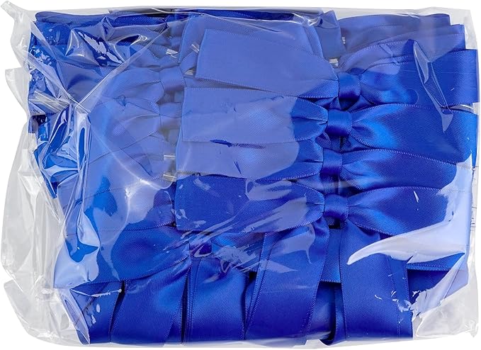 50 PCs Royal Blue Bow Decor 5.5'' Satin Bows with Long Tail, Twist Tie Bows for Craft, Packaging Ribbon Bows, Premade Bows for Cake Decorating, Gift Bows for Treat, Wedding Favor, Party