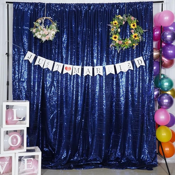 Poise3EHome 8Ft x 8Ft Navy Blue Sequin Backdrop Curtain, Glitter Thick Satin Sequin Background Drapes, Opaque Sparkly Backdrop Curtain, Sequin Backdrop for Xmas Thanksgiving Wedding Party Decor