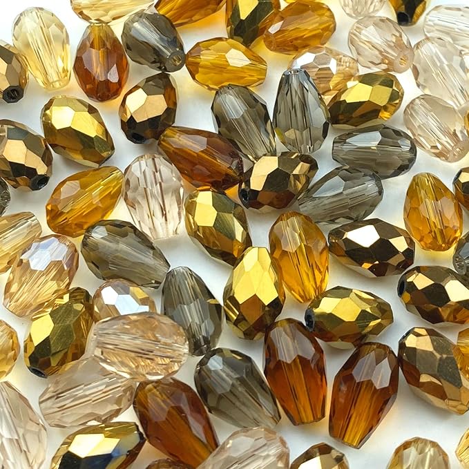 200pcs 3x5mm Teardrop Crystal Glass Beads Vertical Hole Faceted Loose Spacer Beads for DIY Craft Jewelry Making Necklace Bracelet Earring Wind Chimes(Brown Series)