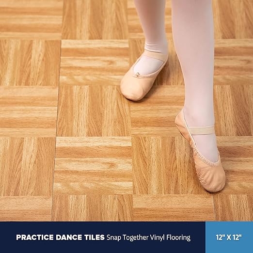 IncStores 3/8 Inch Thick Practice Dance Floor Tiles | Printed Plastic Dance Flooring for Practice and Performance of Countless Dance Styles | Beachwood, 40 Tiles