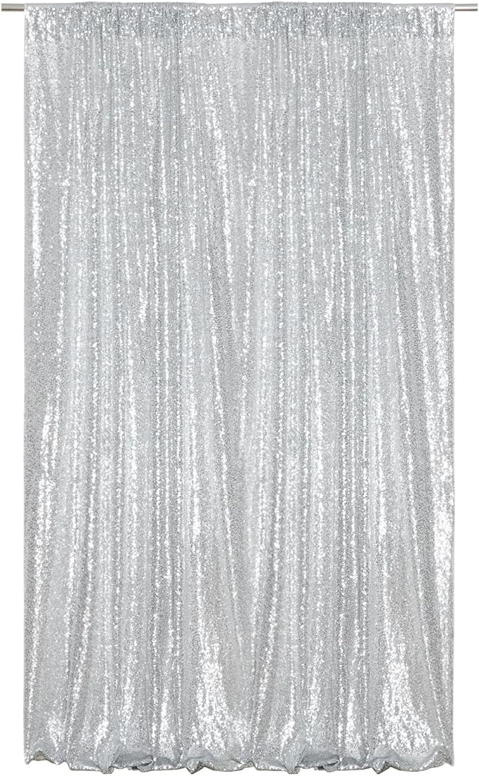 Poise3EHome 4x8ft Silver Sequin Backdrop, Upgrade Shimmer Backdrop for Wedding Christmas Decor, Party Photo Booths, and Event Decorations