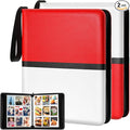 Pinkunn 2 Pack 9 Pocket Card Binder, 900 Double Sided Pocket PU Collection Binder White Red Zip Trading Card Collector Album Cards Folder Compatible with MTG, TCG, Sports Cards Game Birthday Gifts