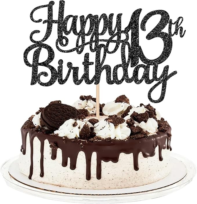 1 PCS Happy 13th Birthday Cake Topper Glitter Cheers to 13 Years Birthday Cake Pick Official Teenager 13 Fabulous Cake Decoration for Happy 13th Birthday Theme Party Decorations Supplies Black
