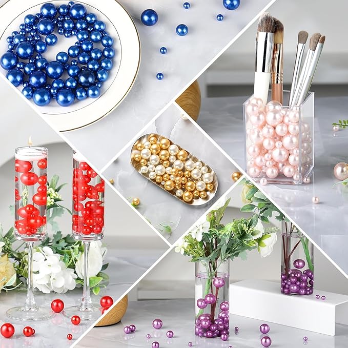 260Pcs Red&Green Glossy Beads for Centerpiece Decor, Artifical Pearls Vase Filler, No Hole Round Pearl Beads for Wedding Birthday Christmas Party Home Decor(18mm 14mm 6mm)
