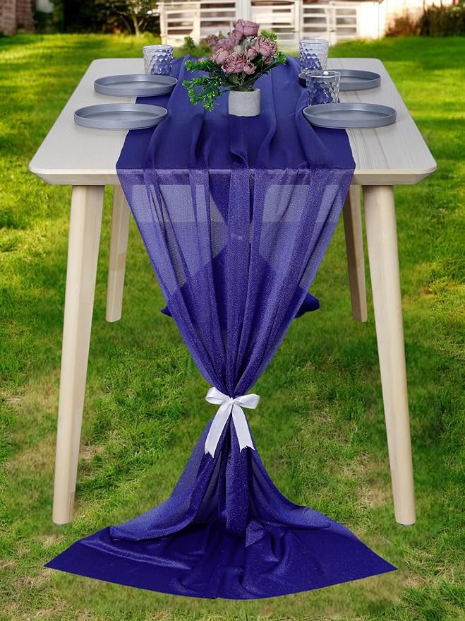 MDS 20 Pack 10ft Chiffon Table Runner 29 x 120 Inches Sheer Wedding Runner Romantic Rustic Table Runner for Wedding Decorations, Birthday Parties, Bridal Shower Party Arch Decor - Royal Blue