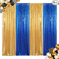 ShinyBeauty Blue and Gold Sequin Sparkle Photo Backdrop 2x8FT (4 Panels) - Wall Decor for Weddings, TikTok Videos, Birthday Parties, Baby Showers & Live Streams