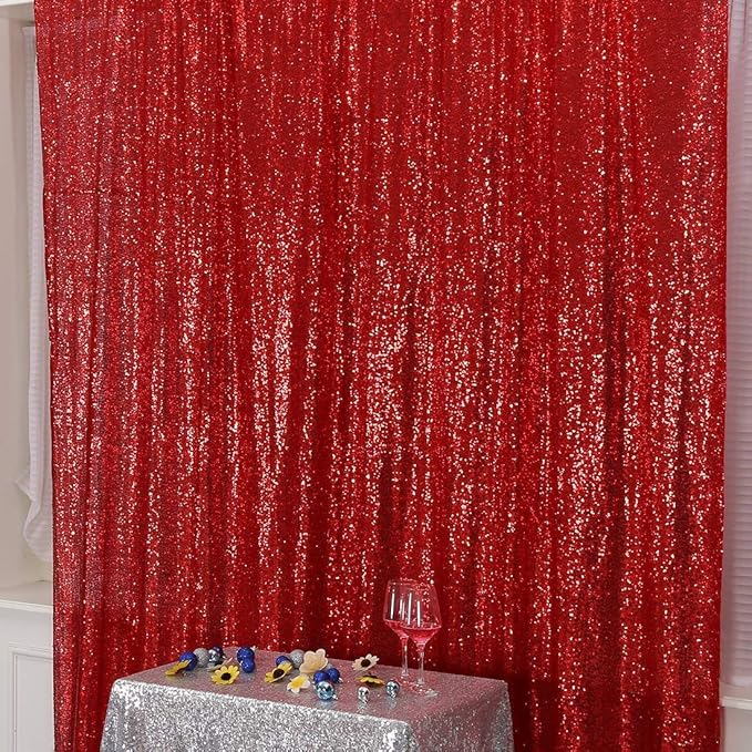 Poise3EHome Red Sequin Backdrop, 20Ft x 10Ft Glitter Photography Background Curtains for Party Baby Shower Wedding Birthday Christmas Thanksgiving Halloween Decoration