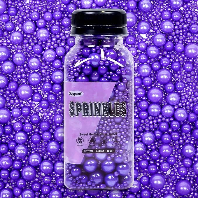 Edible Purple Pearl Sprinkles, Pearl Sugar Sprinkles, Edible Pearls for Cake Decorating, Cupcake Toppers, 180g/6.35oz, Mix Size, Cookie Decoration, Wedding Party Halloween Supplies