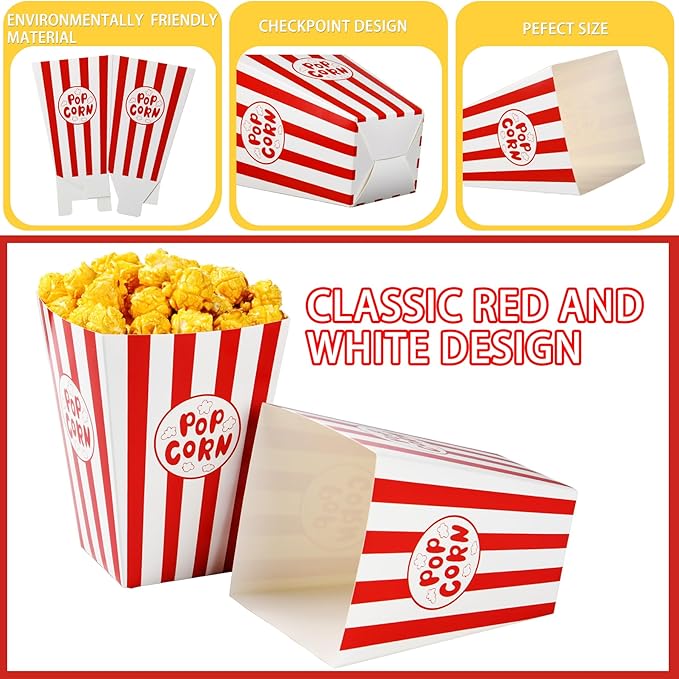 24set Movie Night Party Favors include Paper Popcorn Box Cellophane Bags and Ticket for Movie Theme Birthday Wedding Party Supplies