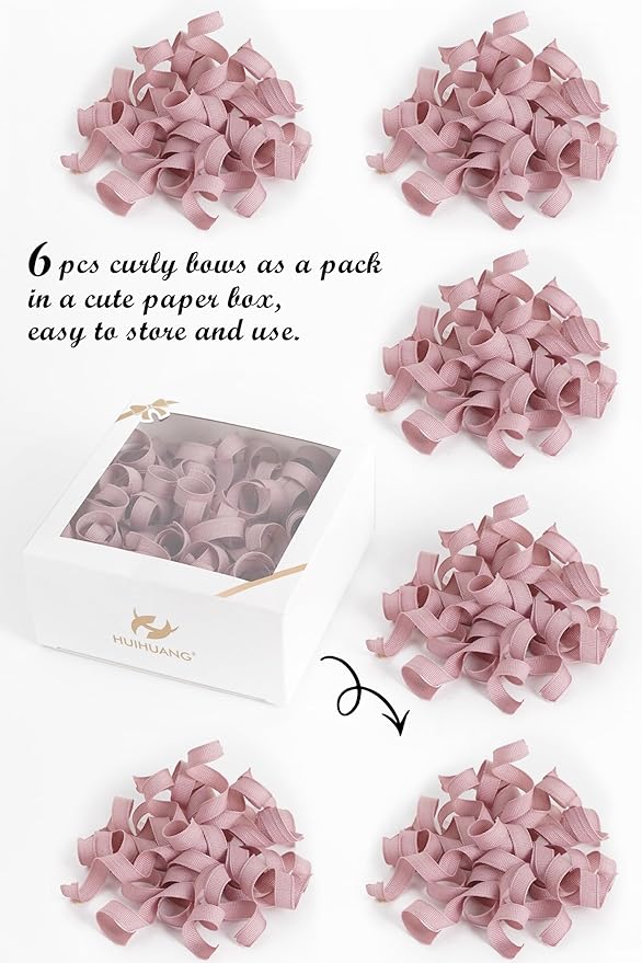 HUIHUANG Dusty Rose Bows for Gift Wrapping, Dusty Pink Curly Ribbon Bows Self Adhesive Burst Gift Bow for Presents, Wine Bottle, Treat Bags, Bridal Shower Wedding Party Favor - 6 Counts