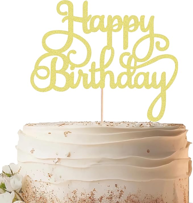 Happy Birthday Cake Topper - Gold Glitter Birthday Party Cake Decoration Supplies - Happy Birthday Cake Decor, for Anniversary/Birthday Party Supplies Photo Booth Props