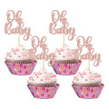 Gyufise 36 Pack Oh Baby Cupcake Toppers Glitter Baby Shower Cupcake Picks Decorations for Celebrating Baby Shower Kids Birthday Party Supplies Rose Gold