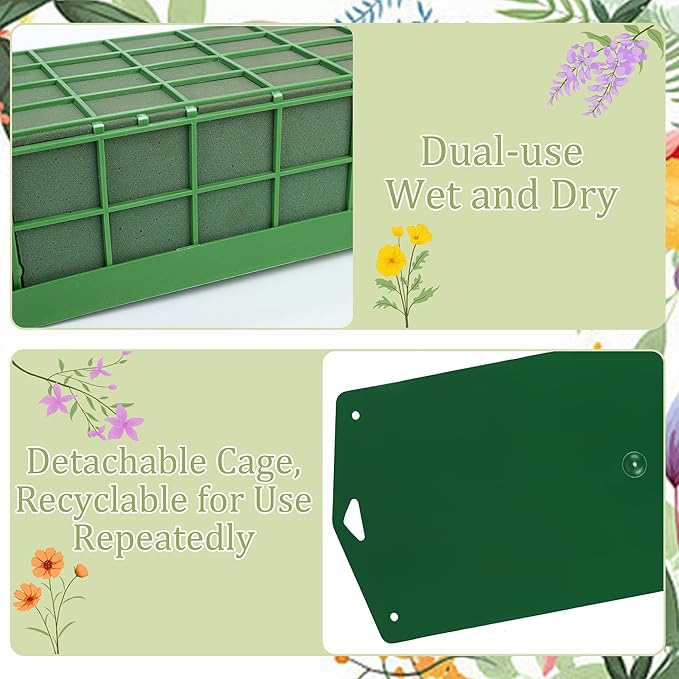 Aodaer 6 Pieces Floral Foam Cage with Floral Foam for Fresh and Artificial Flowers Rectangle Dry and Wet Flower Cage Bowl Holder for Wedding, Home and Garden Arrangement Decorations