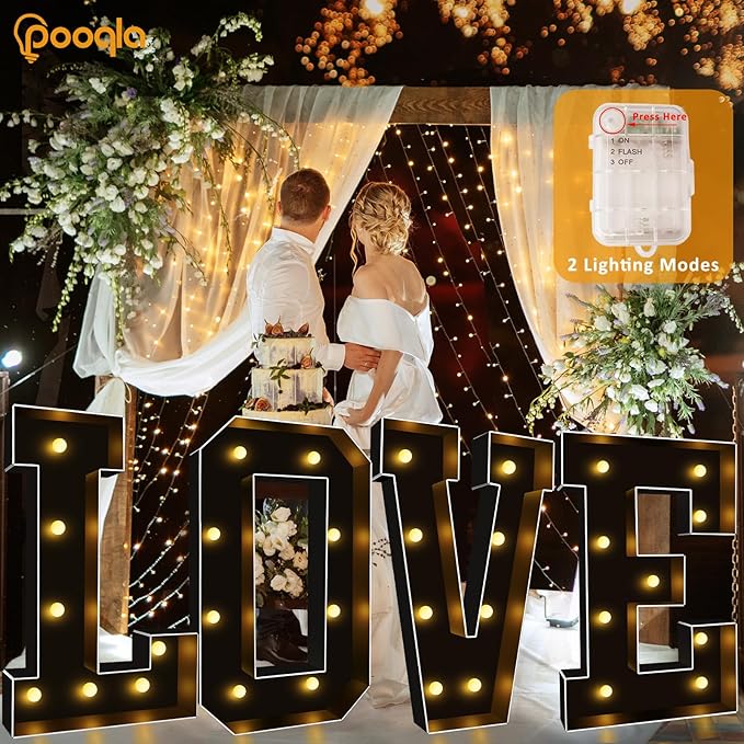 Pooqla 3FT Marquee Light Up Letters, Black LED Party Decor Large Marquee Letters 3 Feet Tall, Giant Mosaic Letter for Birthday Graduation Anniversary Wedding Decoration, Letter O