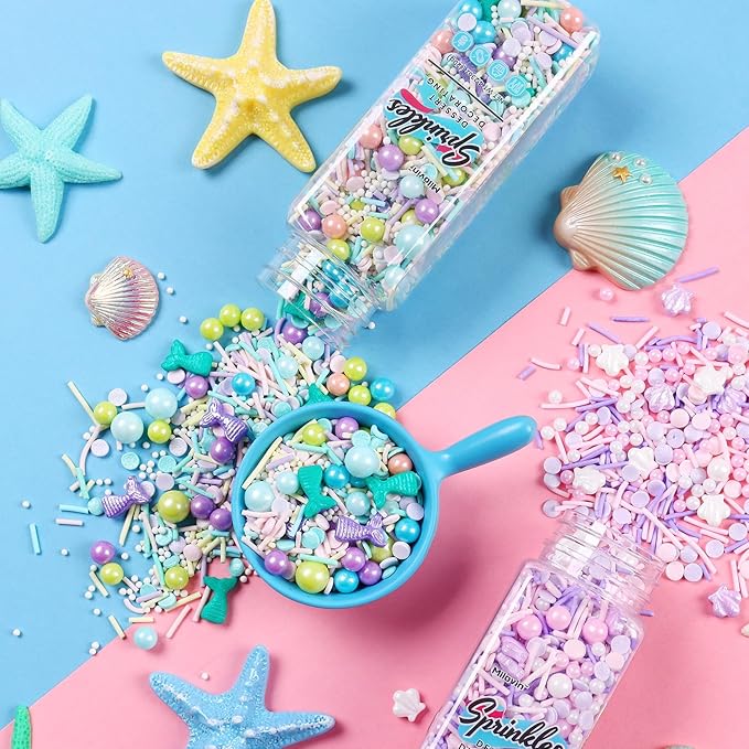 Edible Mermaid Sprinkles for Cake Decorating, Mermaid Cupcake Decorations, Pearl Sprinkles, Jimmy for Cupcakes, Cookies, Chocolate, Candy, and Ice Cream Topping(120g/4.23oz)