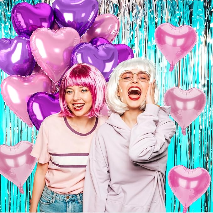12 Pcs Heart Balloons, 18 inch Pink Heart Shaped Balloon, Big Helium Foil Hot Pink Balloons for Wedding Baby Shower Anniversary Backdrop Valentine Women Girl Party Decoration