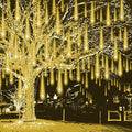Christmas Lights Outdoor Falling Rain Meteor Shower Lights 12 inch 8 Tube 192 LED Snowfall Icicle Cascading String Light for Xmas Tree Christmas Decorations Holiday Garden, UL Plug,Warm White