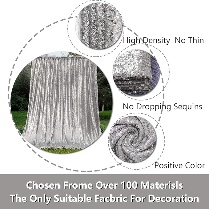 Silver Sequin Photography Backdrop Curtains 2FTx8FT 2 Sequin Backdrop Curtains Panels Sparkly Background Drapes for Party Birthday