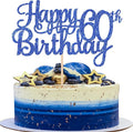 1 PCS Happy 60th Birthday Cake Topper Glitter Cheers to 60 Years Birthday Cake Pick 60 Fabulous Cake Decoration for Happy 60th Birthday Anniversary Party Decorations Supplies Blue